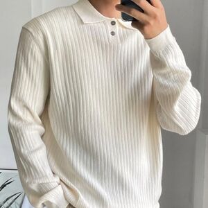 Dazy mens light grey polo neck ribbed knit sweater shirt size medium